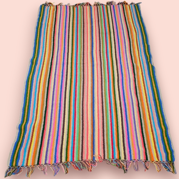 American Vintage Other - Vintage Striped Granny Square Afgan Blanket Queen Rainbow Multicolored Houndstoo
